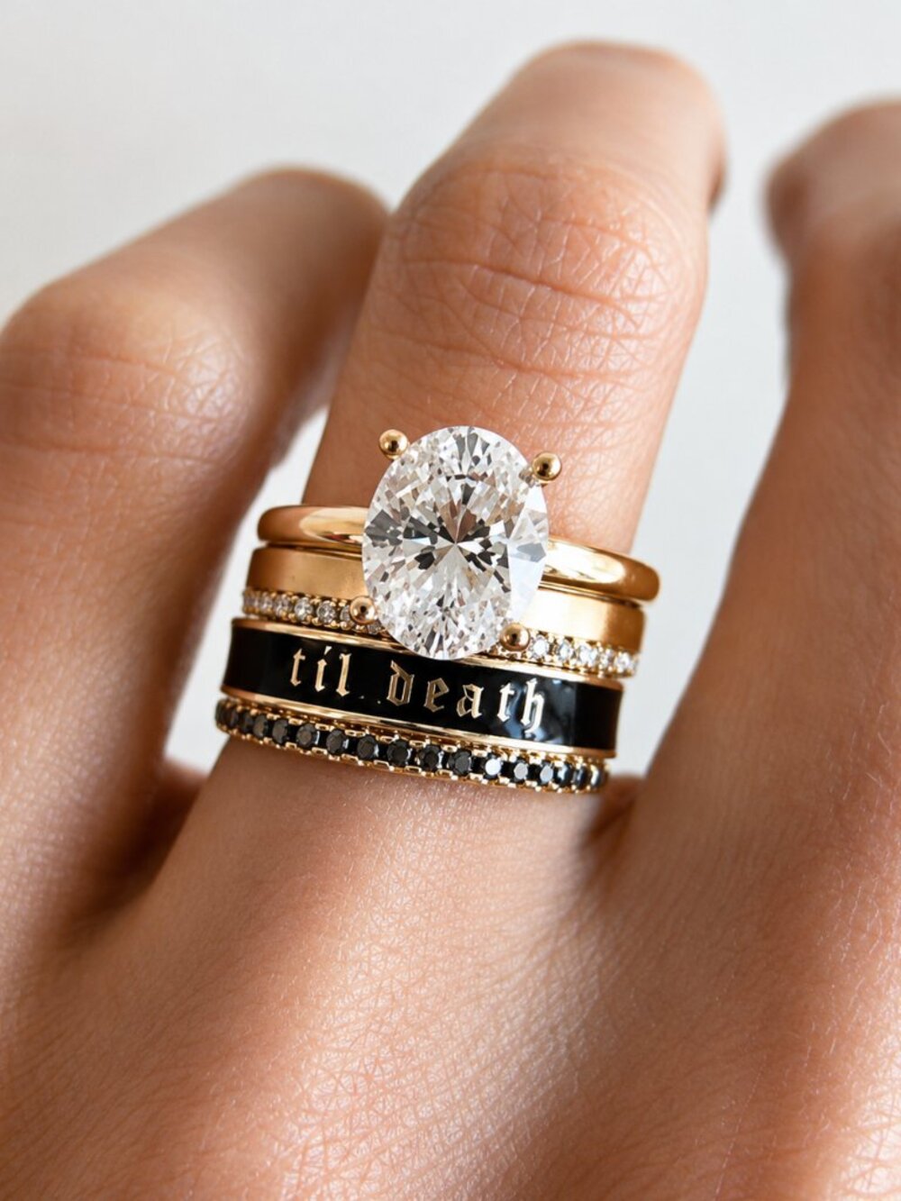 TIL DEATH Gold & Black Band Ring Size 7 Stackable Wedding Promise Ring NWT
